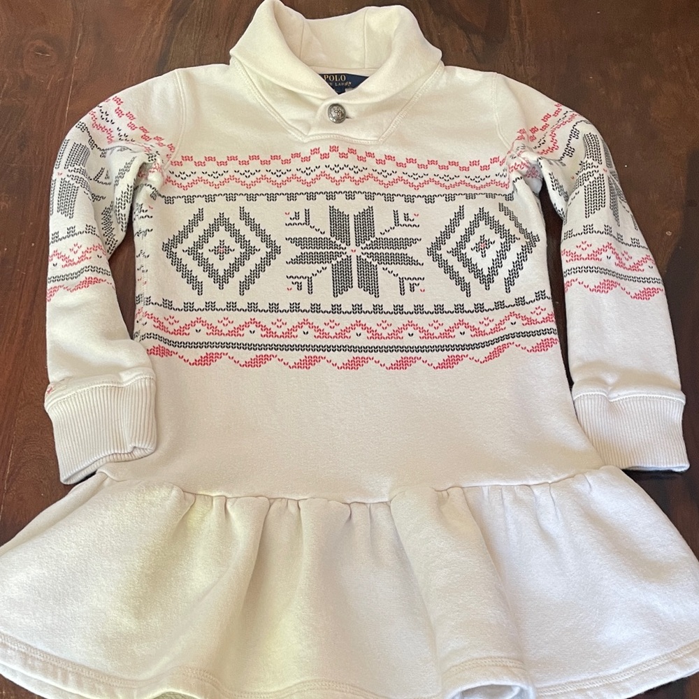 Polo by Ralph Lauren Cream Fair Isle Knit Dress with Gray and Pink Accents
